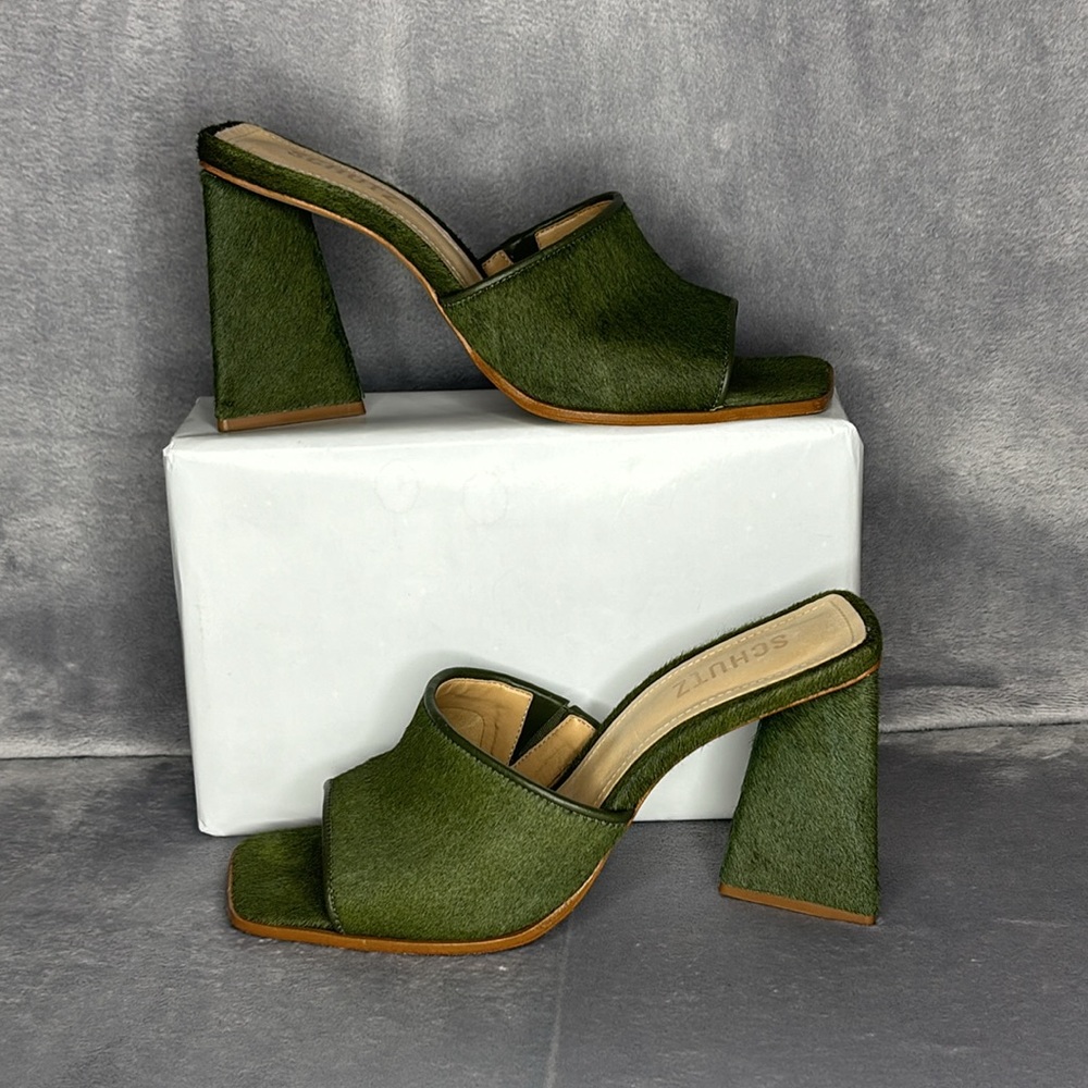 SCHUTZ Green Block Heel Mules
